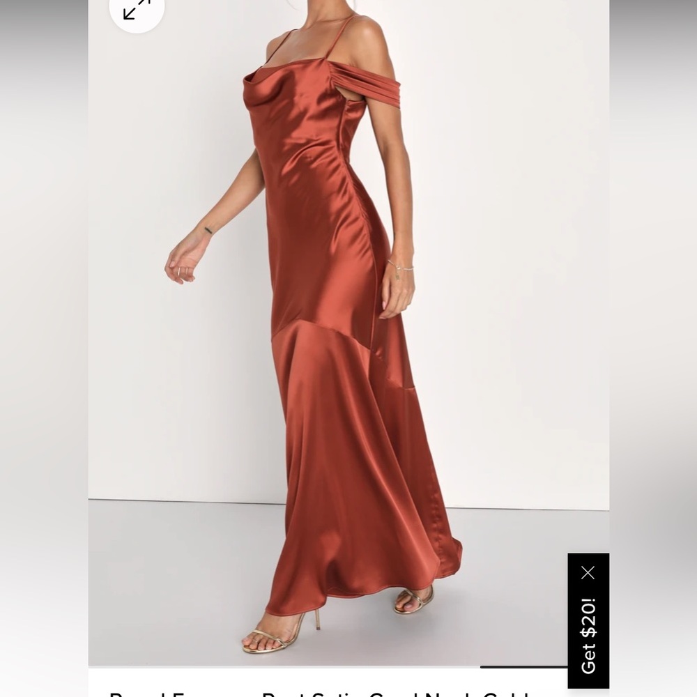 Lulus Rust Satin Cowl Neck Maxi